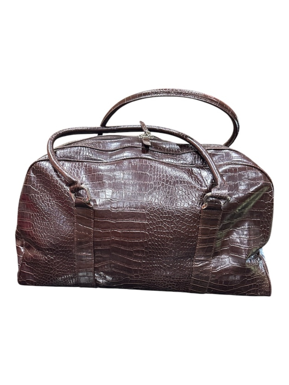 Vintage Bath & Body Works Brown Croc Embossed Weekender Duffel Travel Bag Y2K
